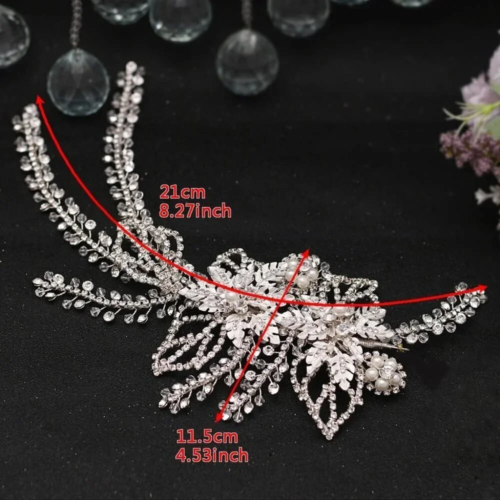 Wedding Bridal Headpiece Rhinestone Clip Silver Handmade Hair Accessories